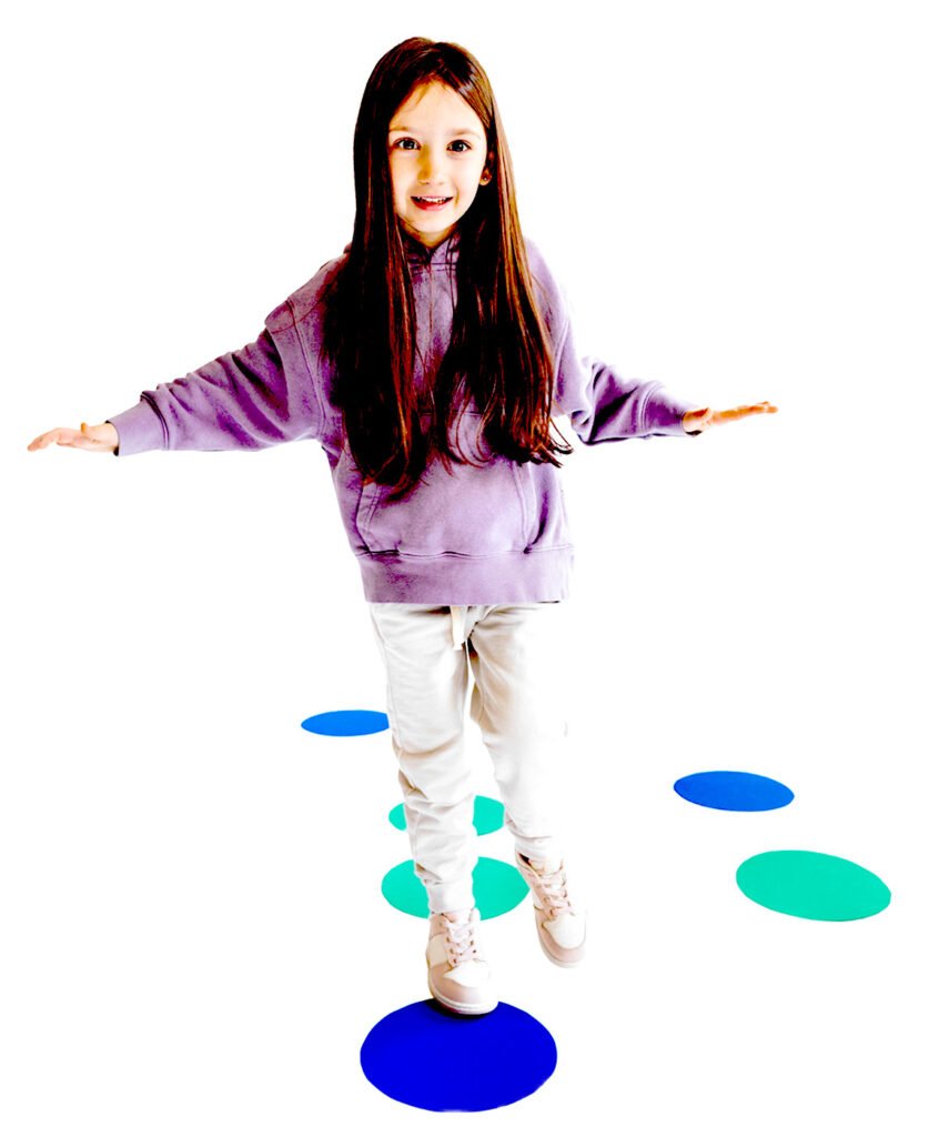 girl on circles without orange background at Bright Door Australia